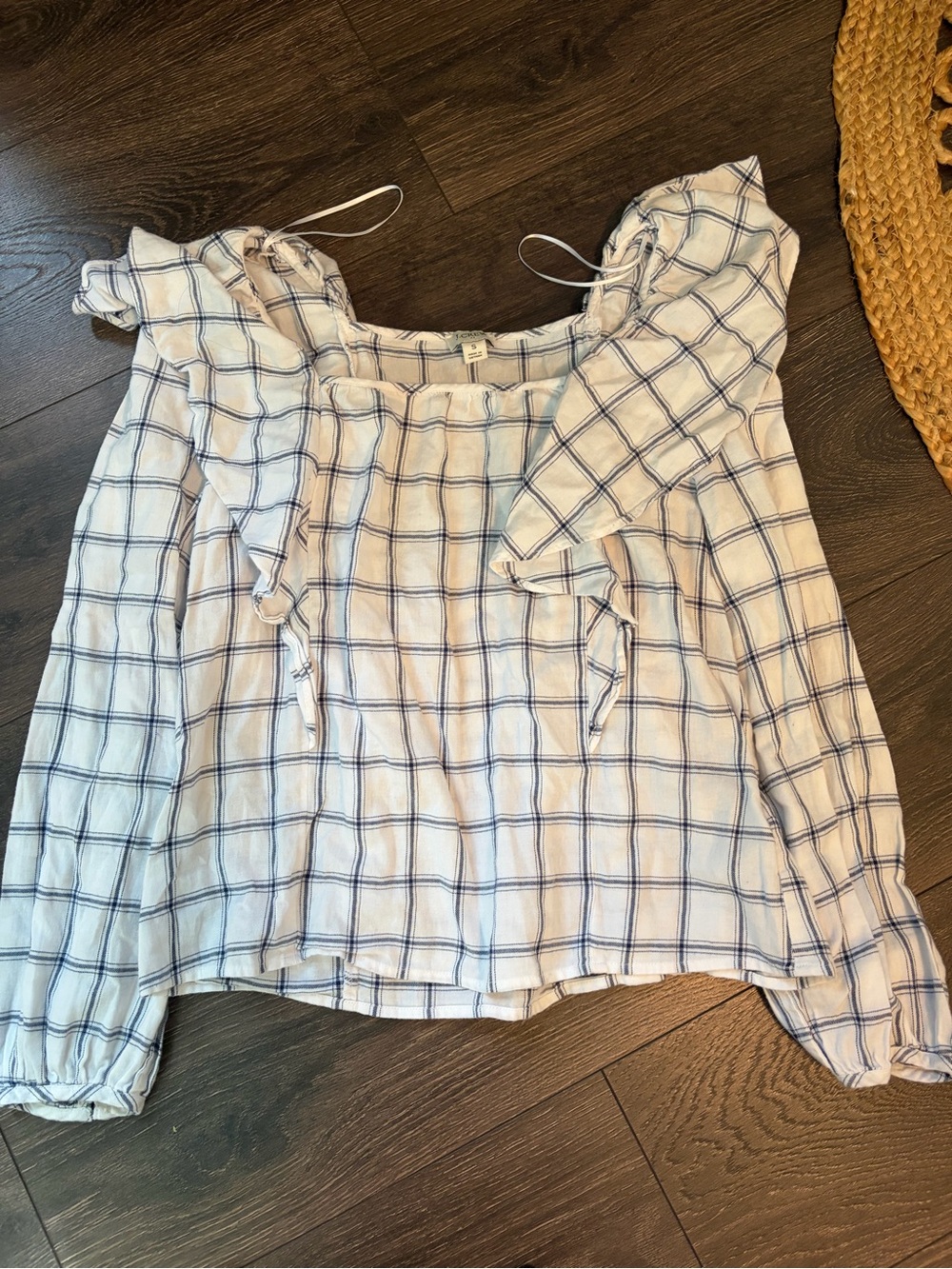 J. Crew White Blouse with Blue Windowpane Check